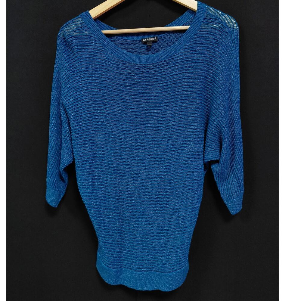 EXPRESS Blue Knit Top 3/4 Sleeve Women Size M